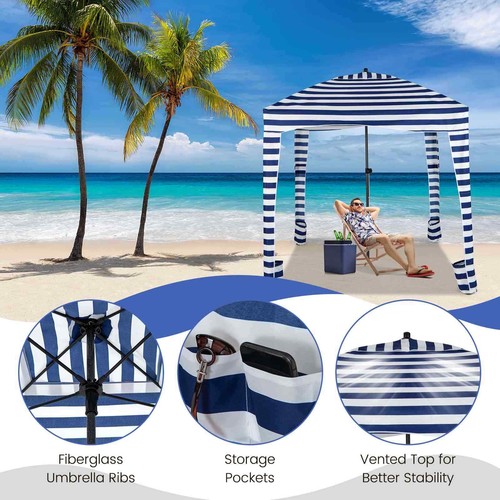 1.8X1.8M Foldable Beach Cabana Tent Canopy Portable Detachable Sun Shelter Patio - Picture 4 of 8
