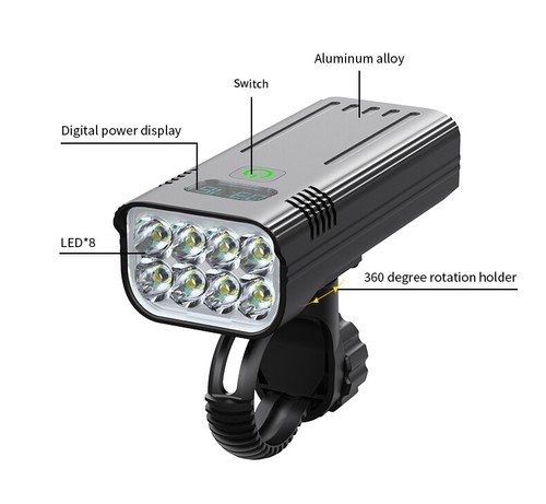 Waterproof 30000LM 8 LED Bike Light Front USB Rechargeable Bicycle MTB Headlight - Picture 11 of 16
