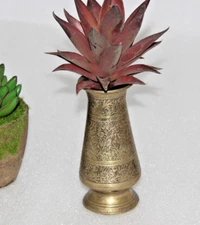 Vintage Old Brass Handcrafted Inlay Floral Engraved Decorative Flower Vase 13908