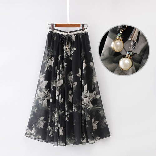 Summer Women Floral Bohemia Chiffon Maxi Long Skirt Elastic Waist Beach Dress - Picture 32 of 34