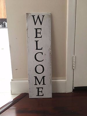 Large Rustic Front Door Porch Shabby Vertical Wooden Welcome Sign