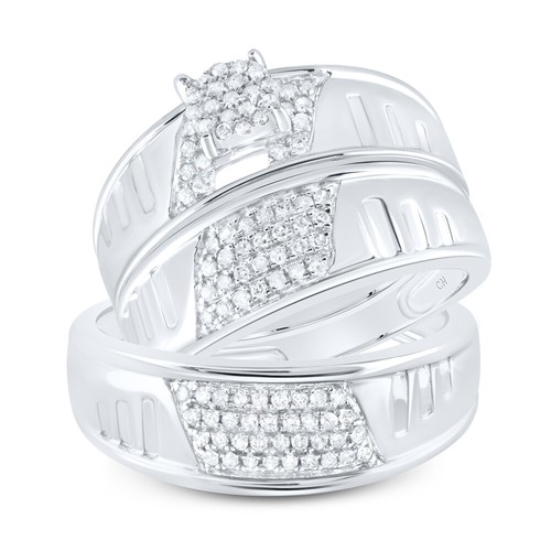 10kt Weißgold His & Hers runder Diamant Cluster passende Braut Hochzeit Ri - Bild 3 von 3