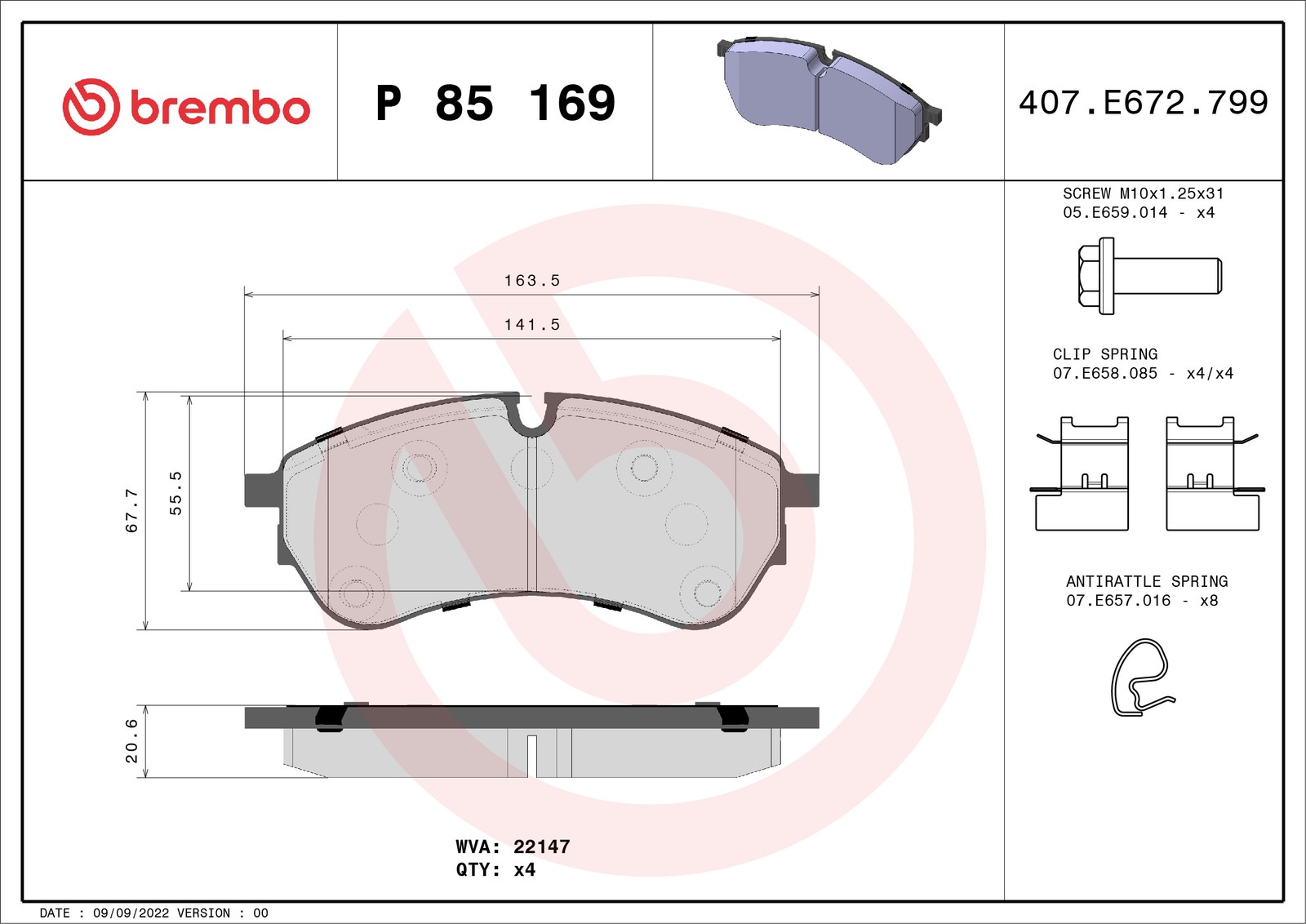 Brembo Brake Pads Set P85169 65508206000 2N0698151 7T0698151 22147 OE Quality - Image 20