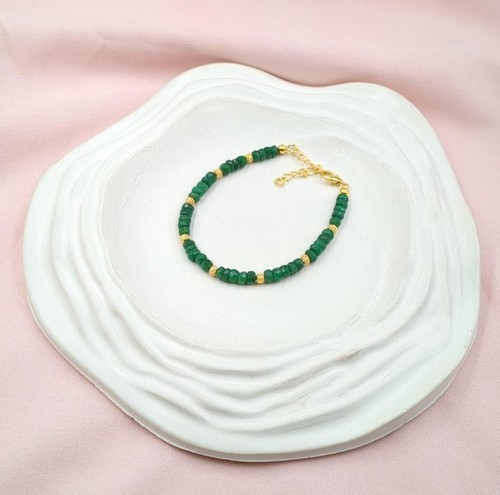 Hermosa pulsera de 6-8" con cuentas de piedras preciosas de rondelle facetadas de jade esmeralda verde para mujer - Imagen 5 de 16