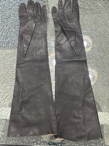Guantes largos vintage CHRISTIAN DIOR - Talla 61/2 - Cuero negro - 15 pulgadas de largo - Imagen 4 de 7