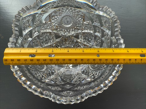 "Antiguo frutero vintage de cristal corte americano de 8"" diseño de estrellas dientes de sierra" - Imagen 11 de 18
