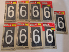 Lot 9 Cole 6 Black  White 3" Aluminum House Mailbox Address Numbers New NOS