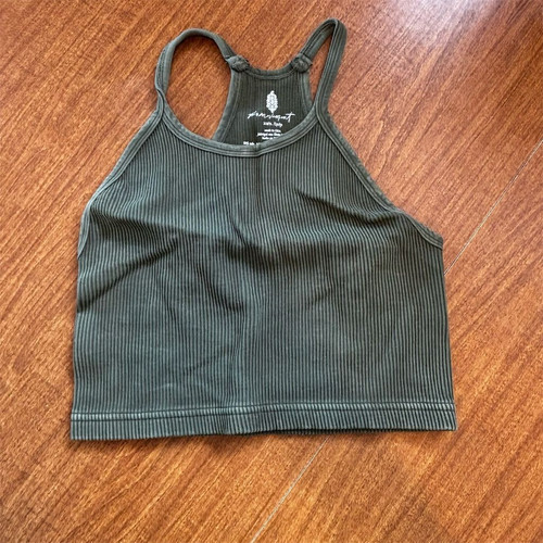 Free People Women's XS Green Ribbed Crop Tank Top Spaghetti Straps