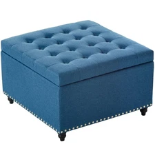 Large Square Storage Ottoman Coffee Table, Oversized Upholstered Ottoman with...
