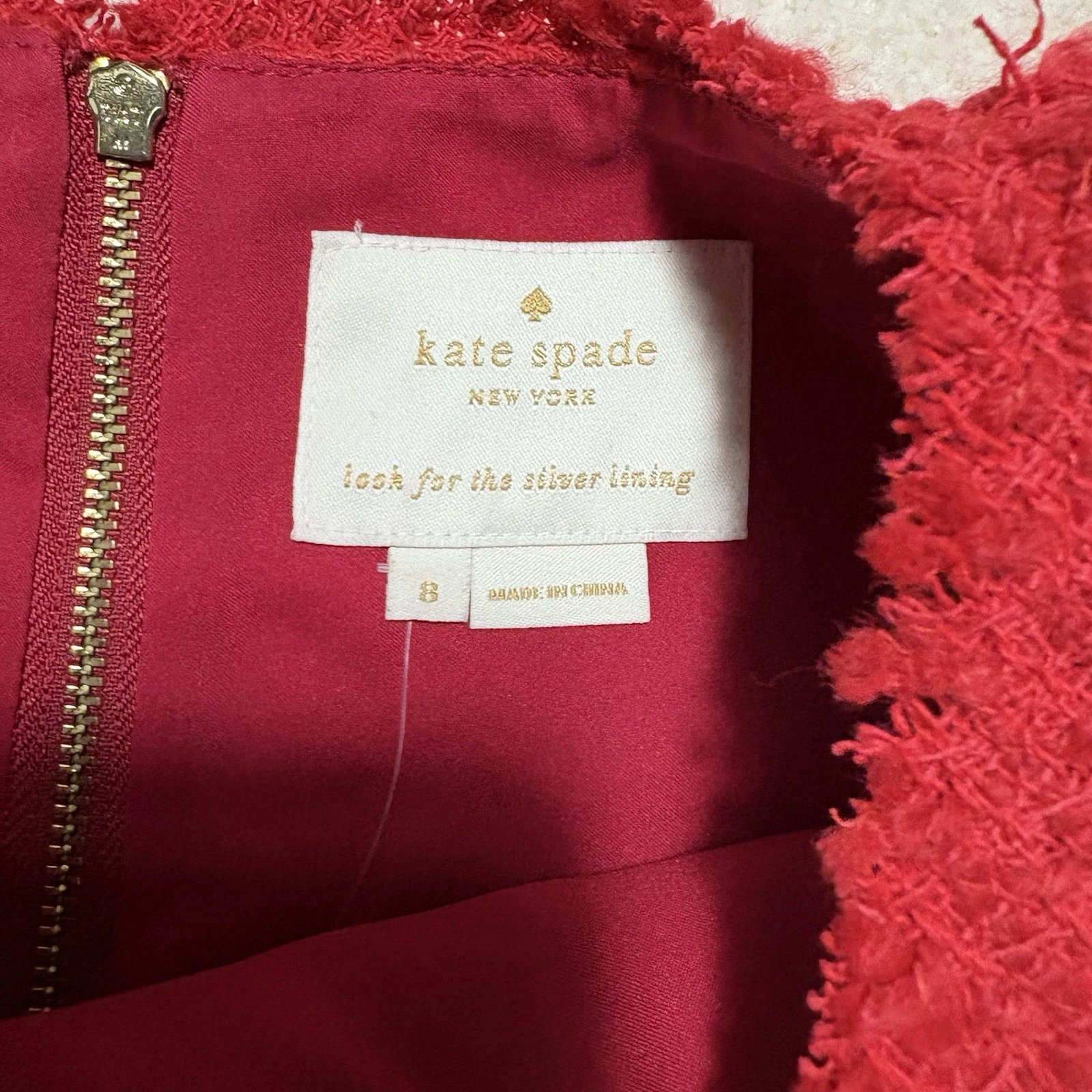 Abito rosso Kate Spade in tweed con fiocco taglia 8 Holiday
