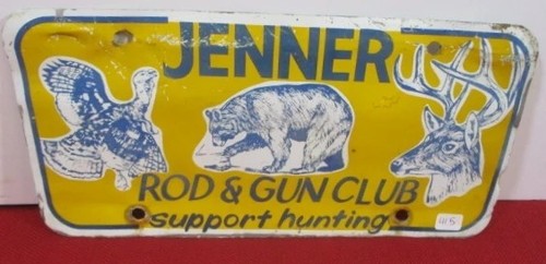 Vintage 1960s Jenner Pennsylvania Rod And Gun Club Tin Tacker Sign