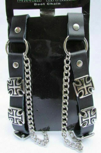 Biker Men Boot Black Pair 2 Straps Motorcycle Band Cross Charm Religious Church - Picture 22 of 23