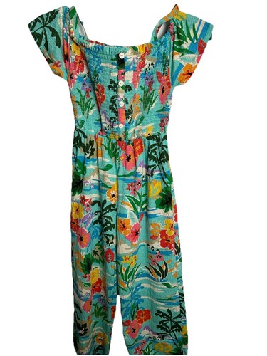 Zara Girl's Smocked Floral Tropical Summer Wide Leg Jumpsuit Romper Size 11/12