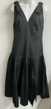 Carolina Herrera Black Dress Bow Strap Cotton V Neck Drop Waist MIDI New Size 12