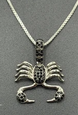 New Condition Sterling Silver Black Cubic Zirconia Scorpion 20" Pendant Necklace