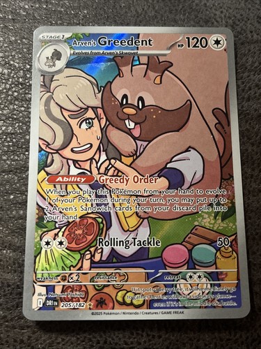 Pokemon Destined Rivals Arven’s Greedent 205/182 Illustration Rare IR 2025 