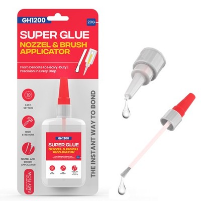 GH1200 (2-in-1) Super Glue with Brush Applicator & Nozzle, Mess Free clear