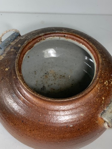 Vintage 1970s Japanese Bizenware Style Pottery Unglazed Hanging Pot Signed 8" - Picture 6 of 13