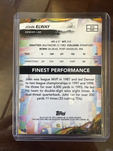 2024 Topps Finest - Raro rifrattore a scacchiera John Elway #213 - Foto 2 di 2