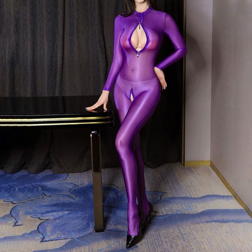 Damen Sexy Oil Shiny Glänzend Fuß Overall Body Unterwäsche Bodystocking ☾ - Bild 27 von 29