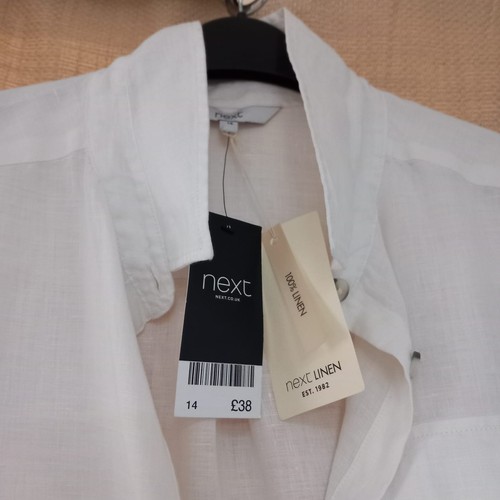 White Linen shirt Longline UK 14 NWT Lightweight Full or 3/4 sleeve M&S - Picture 2 of 3