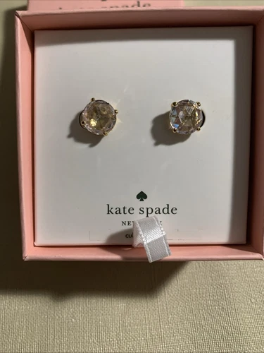 Orecchini a perno Kate Spade New York idee brillanti placcati oro cristallo trasparente NUOVI