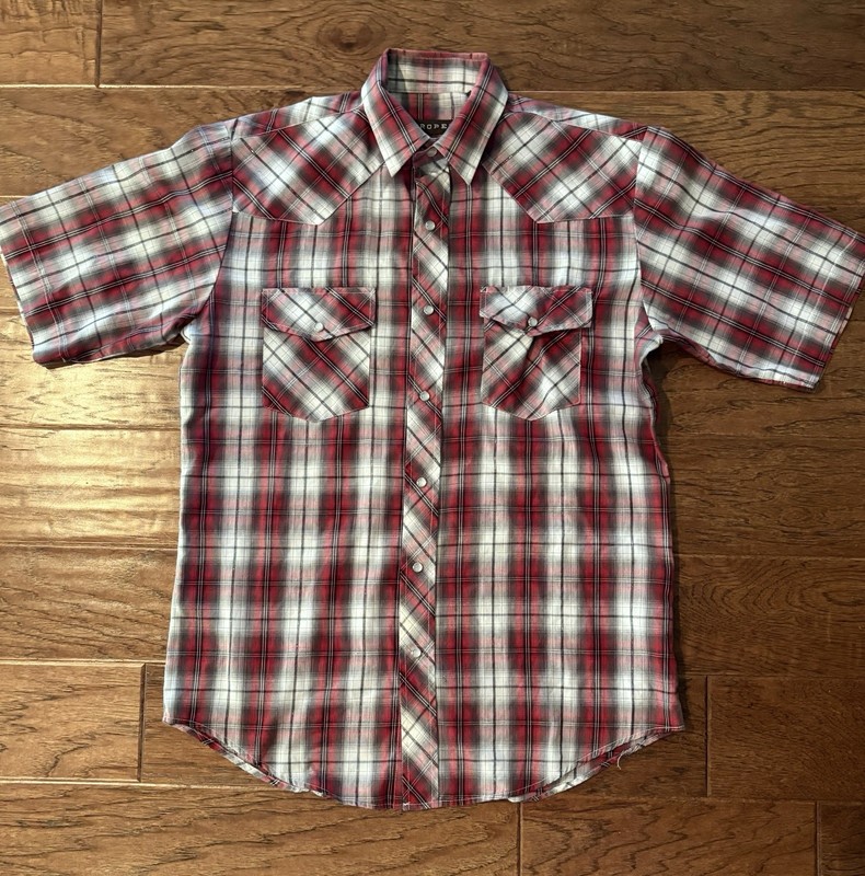 Roper Western Wear Red Plaid Men’s Pearl Snap Button Up Short Sleeve Size Medium