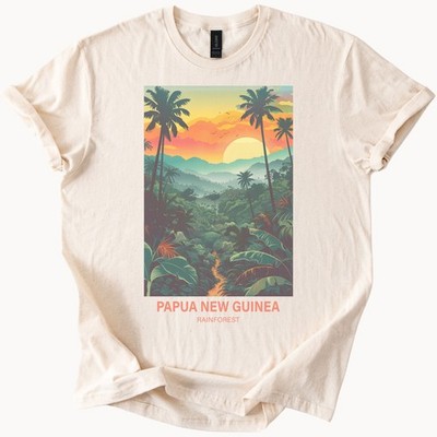 Sunset Rainforest Papua New Guinea Graphic T Shirt Tropical Jungle Nature Tee