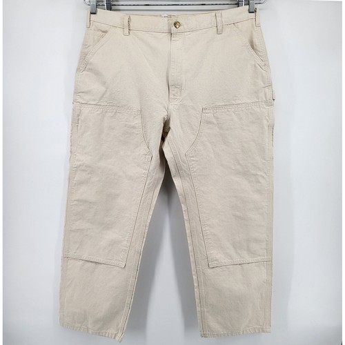 Carhartt Mens Double Knee Work Painters Pants Natural Canvas Size 42x30 Dungaree - Picture 1 of 7
