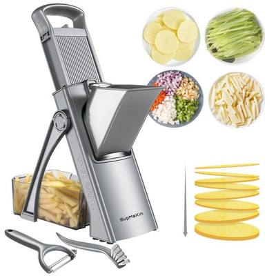 SupMaKin Upgrade Safe Mandoline Slicer for Kitchen,Adjustable Large, Gray