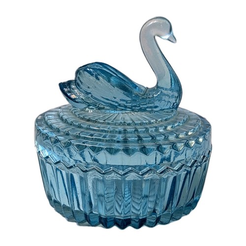 Vintage Jeanette Glass Swan Powder Jar W/ Lipstick Holder Blue Clear - Picture 4 of 7