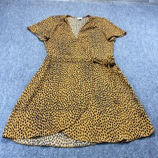 J.Crew Women's Drapey Twill Leopard Print Wrap Dress Size10 Yellow Animal Mini