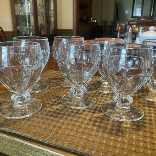 7 Vintage Heisey Glasses Old Sandwich Pattern Clear Glass Water Goblets