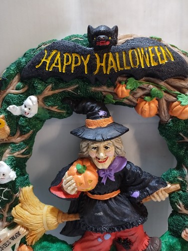 Vtg Jaimy Halloween Wreath Witch Ghosts Pumpkins Black Cats Owl Bat 12.5” Resin - Picture 11 of 19