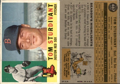 Tom Sturdivant 1960 Topps #487 Card Boston Red Sox *AutographDen*