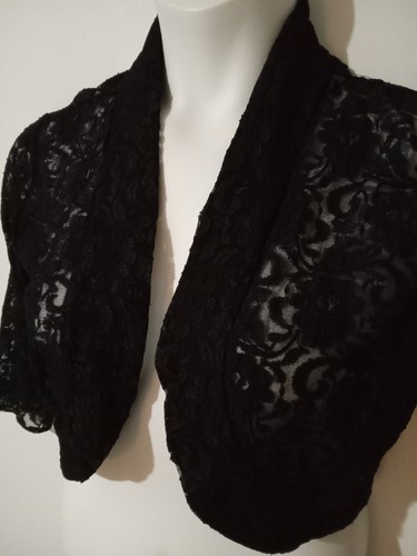 Nina Leonard Lemmie Women's Medium Black Lace Open Front Cropped Bolero Jacket