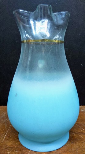 Blendo Aqua Teal Pitcher Frosted Glass Juice Barware Vintage Gold Band 10" - Picture 5 of 11