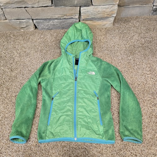 North Face Girls Filles Green with hoodie Sz M (10/12) Full Zip Fleece Jacket - Picture 1 of 7