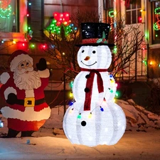 LEADZM 4ft 20 Color Bubble Snowman, Retractable, 100LED White Lights, Sheep Curl