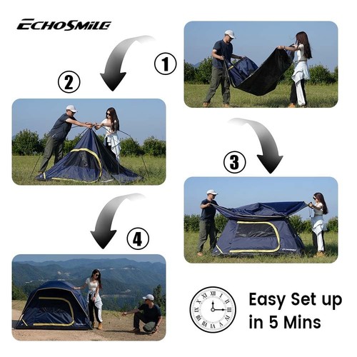 Camping Tent 2/3/4 Person, Waterproof Windproof Double Layer with Rainfly, Ea... - Picture 6 of 7
