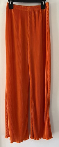 Damen Lebendig Plissee Zweiteilig Medium Hose Set Orange Locker Hohe Taille Weites Bein - Bild 5 von 16
