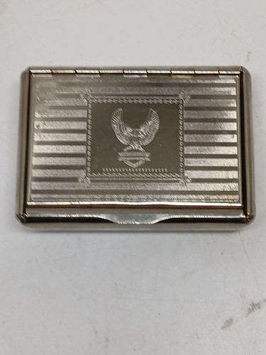 Vtg Harley Davidson Silvertone Metal Eagle Logo Cigarette Case 3 3/4” x 2 3/4”