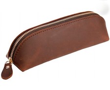 Handmade Genuine Leather Pencil Zipper Case Box Pouch Storage Cosmetic Bag