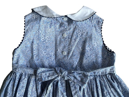 New Bella Bliss Girls Blue White Peter Pan Collar Sleeveless Dress Cotton 6 - Picture 8 of 11