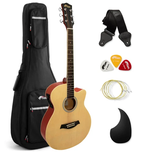 Tiger Natural Electro Acoustic Guitar Package with Padded Bag