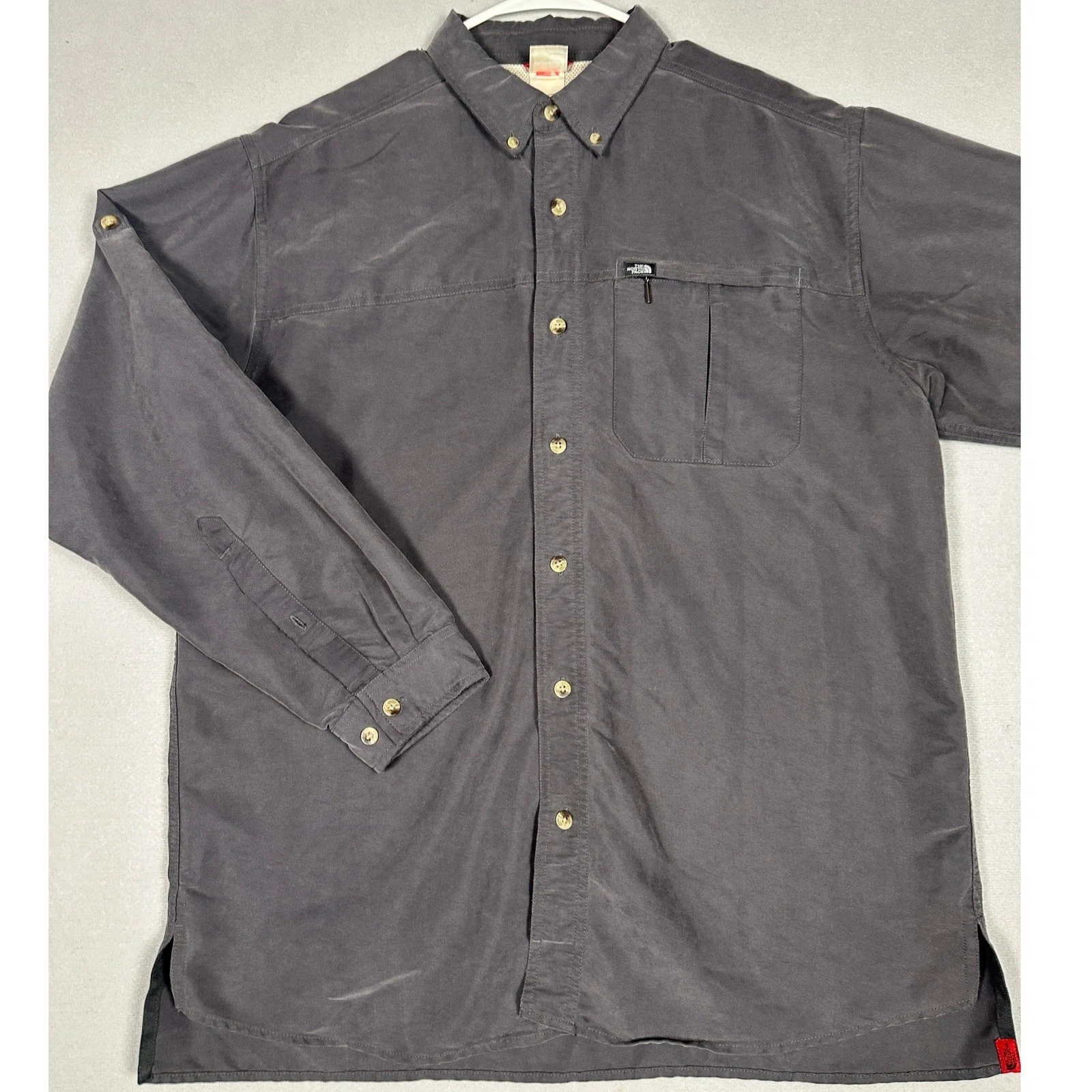 The North Face Shirt Mens Large Dark Grey Hiking Button Down Long Sleeve Outdoor