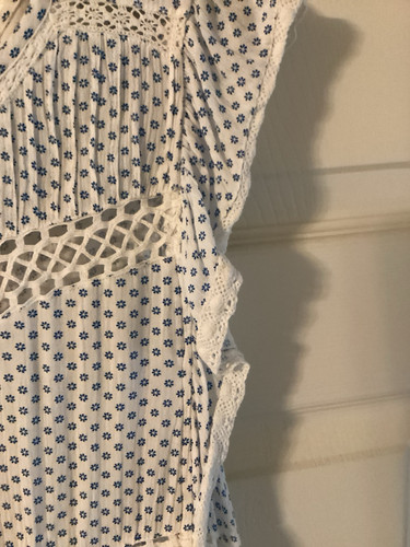 Free People Retro Kitty Häkelborte Minikleid A-Linie Swing blau Print Medium - Bild 2 von 4