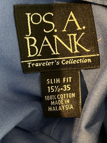 Jos A Banks Travelers Collection Shirt Men 15.5 35 Slim Fit Blue Business Work - Picture 2 of 9