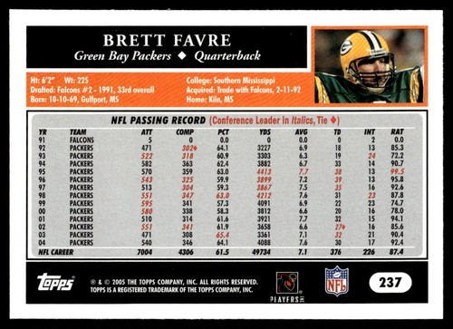 2005 Topps Football 50th Anniversary Brett Favre Green Bay Packers #237 - Bild 2 von 2
