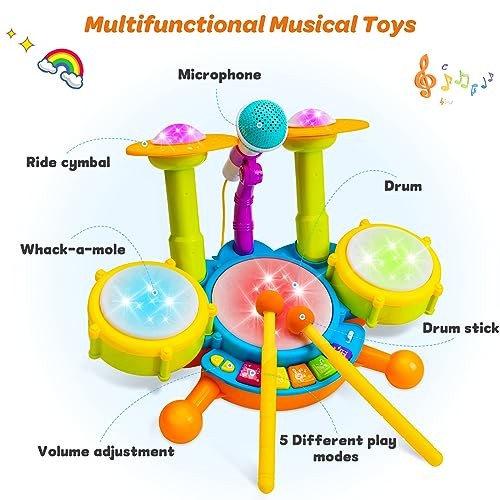 Kinder Trommel Set für Kleinkinder 1-3 musikalisches Baby Spielzeug für 1 Jahr alten Jungen Geschenke - Bild 4 von 7